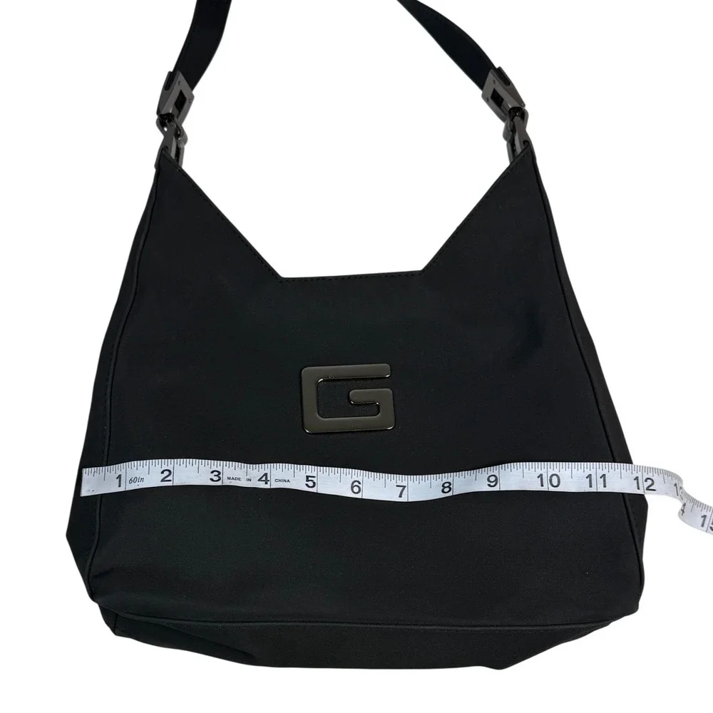 Unbranded‎ Black Nylon Hobo Shoulder Bag Gunmetal G Logo Plaque Adjustable Strap